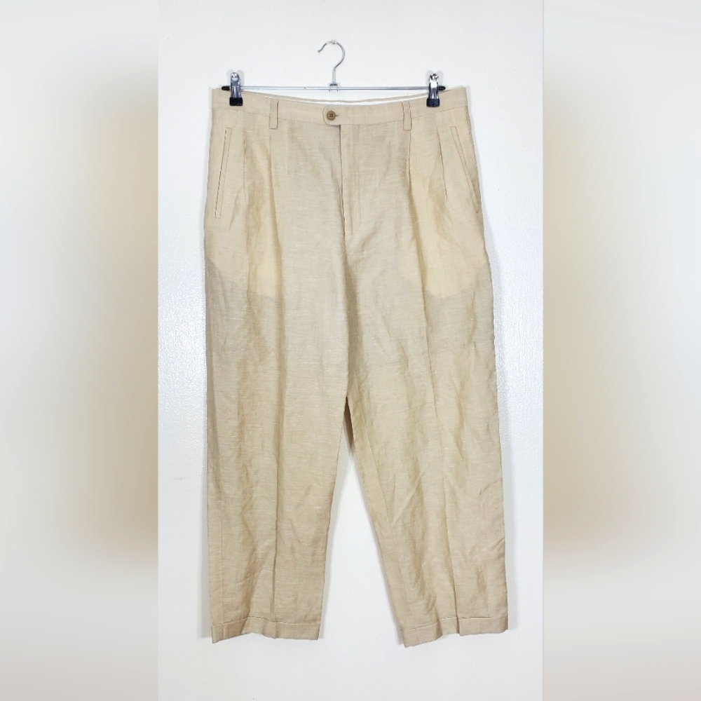 San Dino Wool Linen Blend Mens Pants Vintage Made in Italy Size 36 x 28.5 - Picture 1 of 3